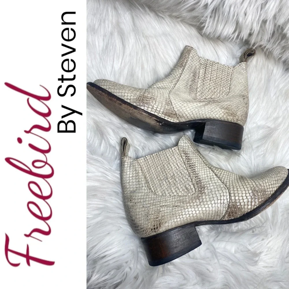 Freebird by Steven Lasso Leather‎ Snakeskin Chelsea Western Booties Women's 6